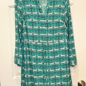 Crown & Ivy White and Teal Long Sleeve V-Neck Sundress